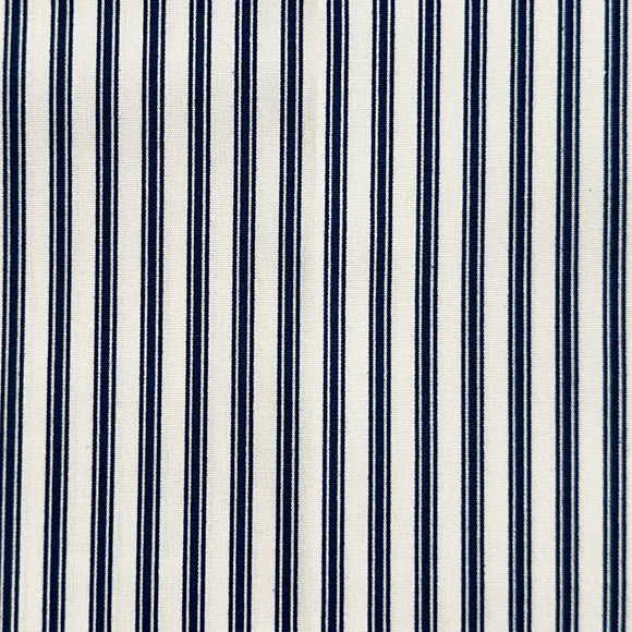 Cotton Fabric - Navy Blue & Ivory Ticking Stripe - Craft Fabric Material Metre