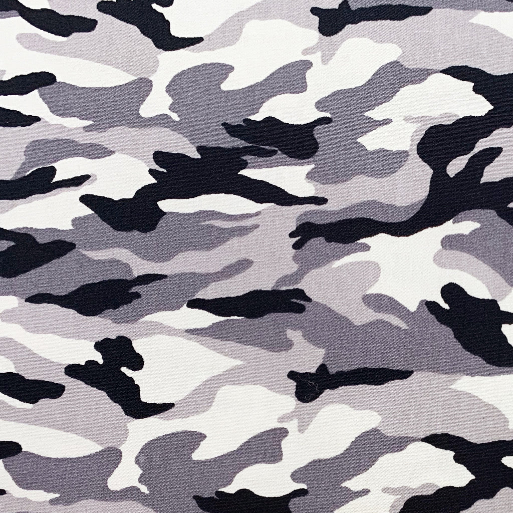 100% Cotton Poplin Fabric - Grey Arctic Camo Print