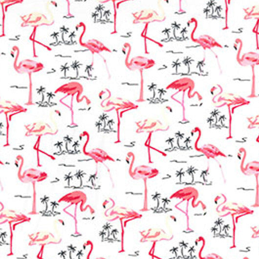 100% Cotton Fabric - Pink Flamingos Palm Trees
