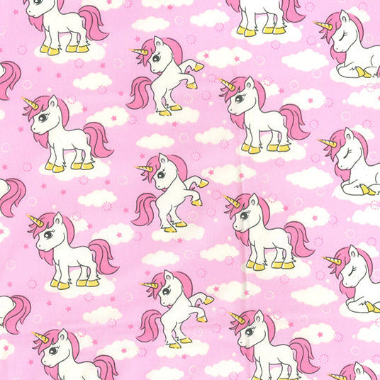 Childrens Fabric - Cute Unicorns on Pink - 100% Cotton Poplin Prints
