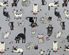 Cotton Fabric - Cute Crazy Cats Print on Grey