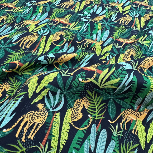 Cotton Poplin Fabric - Jungle Cats on Black