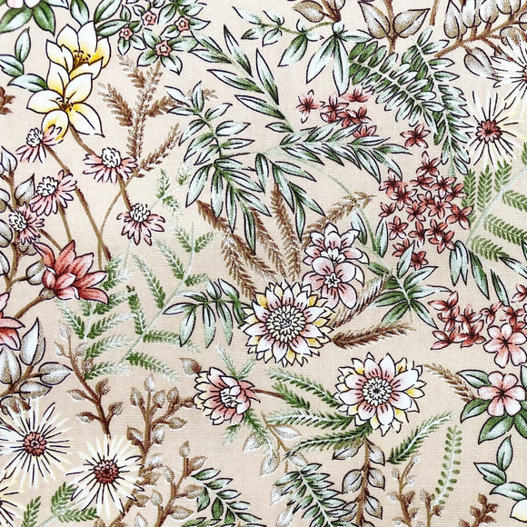 100% Cotton - Meadow Flowers Floral on Wheat - Quality Cotton Craft Fabric Material