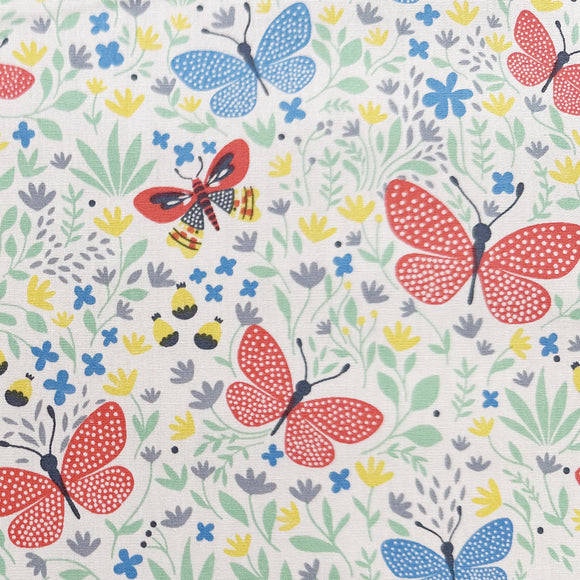 100% Cotton Fabric - Beautiful Butterfly Garden Orange - Craft Fabric Material