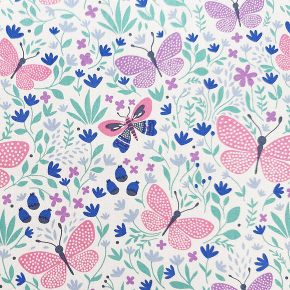 100% Cotton Fabric - Beautiful Butterfly Garden Pink - Craft Fabric Material