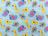 Cotton Fabric - Childrens Cute Blue Safari Animals Nursery Craft Fabric Material