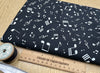 Cotton Fabric - White Music Notes on Black - Quilting Craft Fabric Material