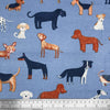 Canvas Fabric - Woof - Cute Dog Print on Blue - Craft Material