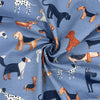 Canvas Fabric - Woof - Cute Dog Print on Blue - Craft Material