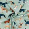 Canvas Fabric - Woof - Cute Dog Print on Duck Egg Blue Green- Craft Material