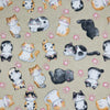 Canvas Fabric - Cute Kitty Cat Print on Beige - Craft Fabric Material