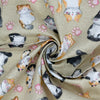 Canvas Fabric - Cute Kitty Cat Print on Beige - Craft Fabric Material