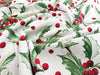 Christmas Canvas Panama Fabric - Holly Leaves - Red Berries - Xmas Craft Upholstery Fabric