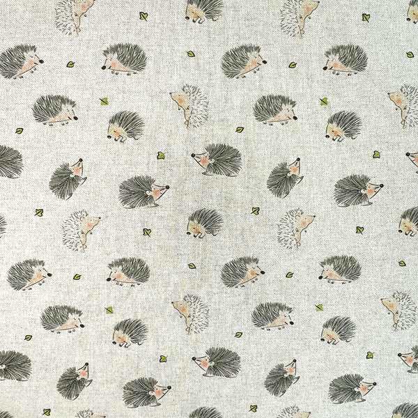 Upholstery Fabric - Little Hedgehogs - Cotton Rich Linen Look Material