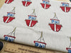 Linen Look Canvas Fabric - Sea Shore Boats Print - Upholstery Cushion Curtain Craft Fabric