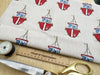 Linen Look Canvas Fabric - Sea Shore Boats Print - Upholstery Cushion Curtain Craft Fabric