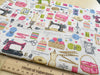 Linen Look Canvas - Sewing Machines Print - Upholstery Cushion Curtain Craft Fabric