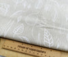 Linen Look Canvas Fabric - White Leaf Print - Upholstery Cushion Curtain Craft Fabric