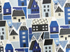 Upholstery Fabric - 'Clovelly' Navy Blue Houses Print - Cushion Curtain Craft Fabric