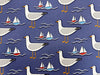 Upholstery Fabric - 'Gull' Navy Blue Seagull & Boats Print - Cushion Curtain Craft Fabric
