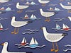 Upholstery Fabric - 'Gull' Navy Blue Seagull & Boats Print - Cushion Curtain Craft Fabric