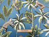 Upholstery Fabric - 'Monkey' Teal Blue Palm Tree & Monkey Print - Cushion Curtain Craft Fabric