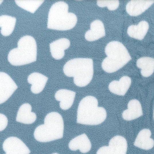 Anti-Pil Super Soft Printed Fleece Fabric - Blue & White Love Heart Print Fleece