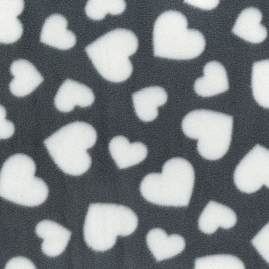 Anti-Pil Super Soft Printed Fleece Fabric - Grey & White Love Heart Print Fleece
