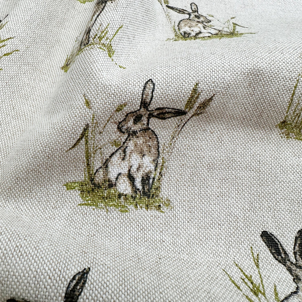 Upholstery Fabric - Cotton Rich Linen Look Material - Hares