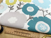FABRIC REMNANT - Teal Blue Green Grey Floral Cotton Canvas Fabric - 0.5m Length