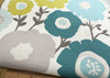 FABRIC REMNANT - Teal Blue Green Grey Floral Cotton Canvas Fabric - 0.5m Length