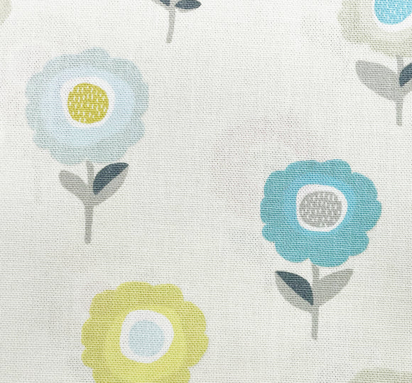 Half Panama Cotton - Elsa Teal Daisy Floral Print - Craft Upholstery Fabric