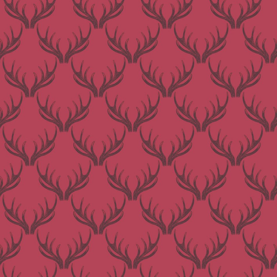 Lewis & Irene Quilting Fabric - 'Loch Lewis' Antlers - Red