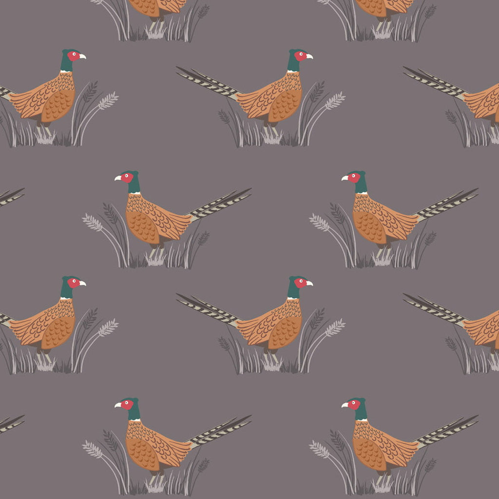 Lewis & Irene Quilting Fabric - 'Country Life' Pheasants - Earth Grey