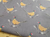 Lewis & Irene Quilting Fabric - 'Country Life' Pheasants - Earth Grey
