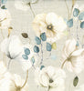 Cotton Canvas Fabric - Beautiful White Flowers Blue and Green Leaves