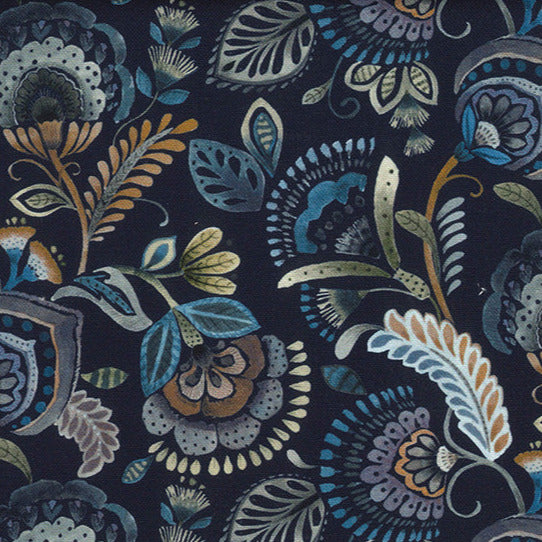 Cotton Canvas Fabric - Dandelion Print on Navy