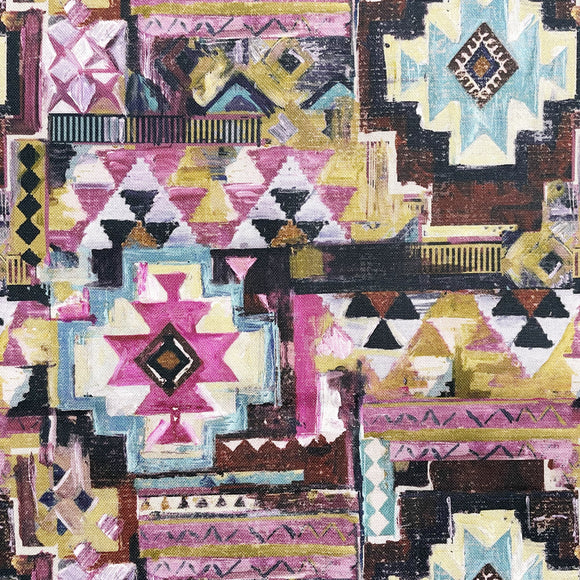 Cotton Canvas Fabric - Purple Abstract Aztec Print