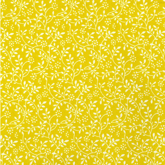 Cotton Fabric - Sunshine Yellow & White Floral Vine - Blender Craft Fabric