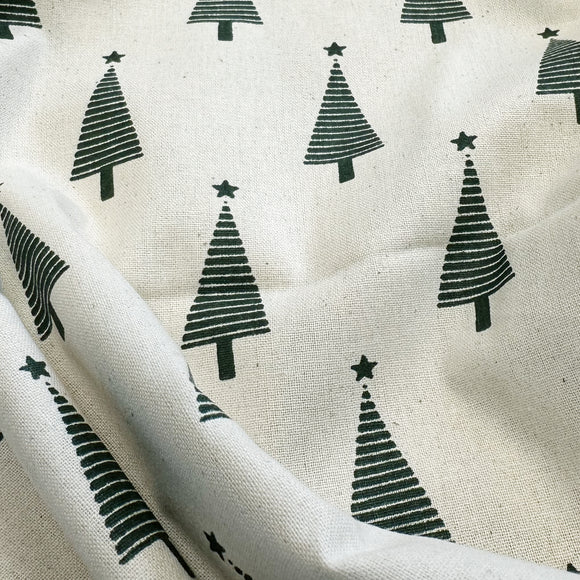 Christmas Fabric - Green Scandi Christmas Trees on Natural - 100% Cotton Fabric