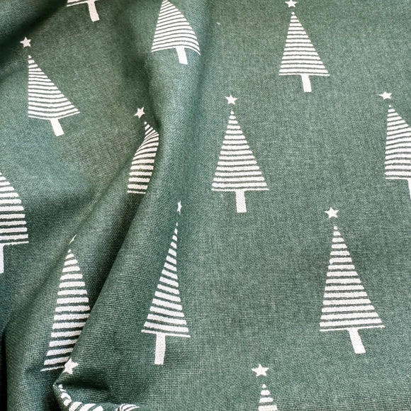 Christmas Fabric - Natural Scandi Christmas Trees on Green - 100% Cotton Fabric