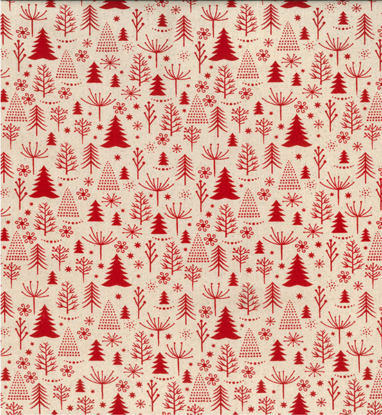 Christmas Fabric - Red on Natural Scandi Trees on Red - 100% Cotton Fabric