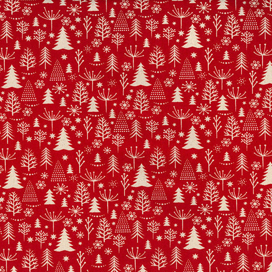 Christmas Fabric - Red Scandi Trees on Red - 100% Cotton Fabric