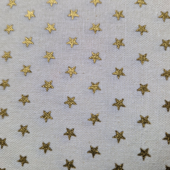 Christmas Fabric - Metallic Gold Stars on Cream - 100% Cotton Fabric