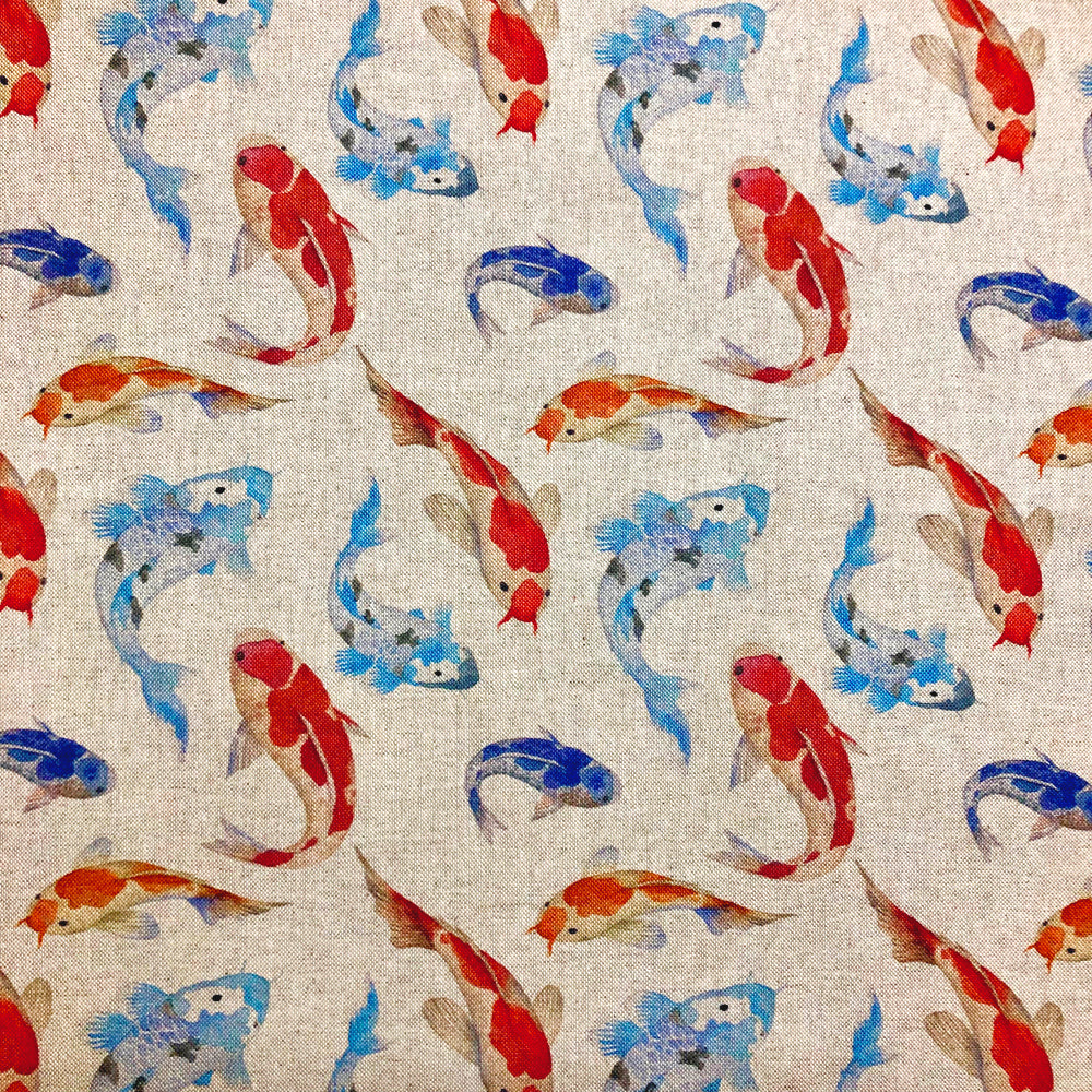 Upholstery Fabric - Koi Carp - Cotton Rich Linen Look Material