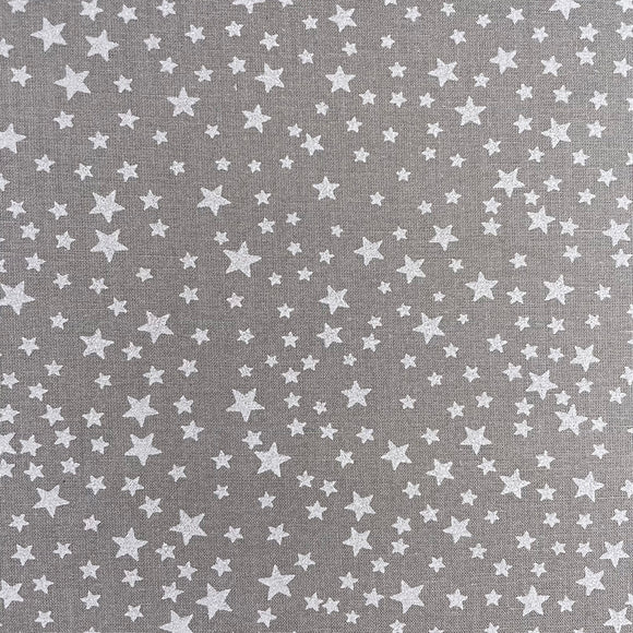 Christmas Fabric - White Stars Grey Background - Cotton Fabric