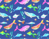 Cotton Fabric - Blue Whales - Craft Fabric Material Metre
