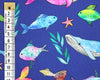 Cotton Fabric - Blue Whales - Craft Fabric Material Metre