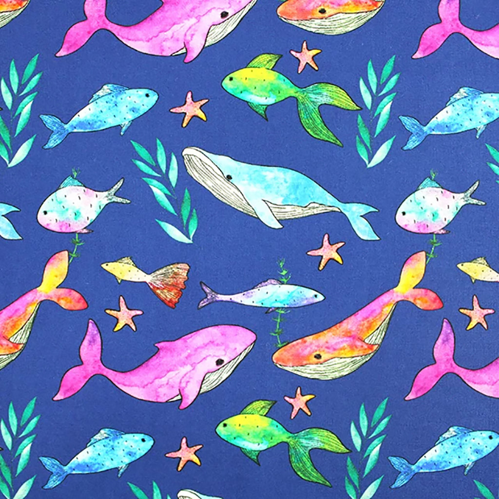 Cotton Fabric - Blue Whales - Craft Fabric Material Metre