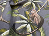 FABRIC REMNANT - Palm Tree & Monkey Print on Grey Canvas Fabric - 0.5m Length